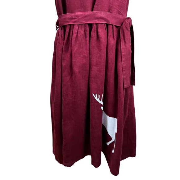 Palava Maroon Red Linen Dress with White Deer Print  |SZ: M | Sleeveless - Picture 10 of 14